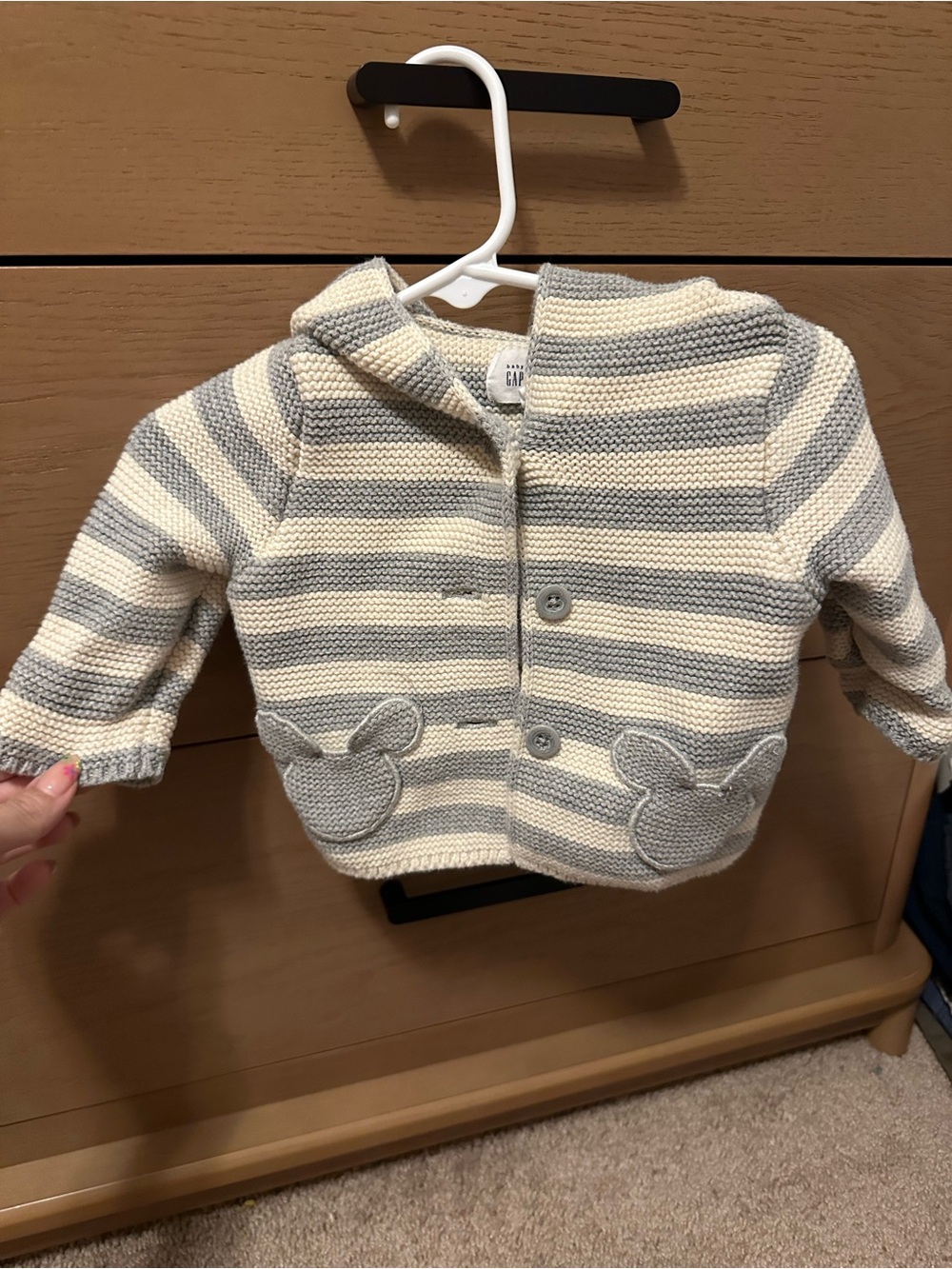 GAP Striped Hooded Baby Cardigan in Cream and Gray